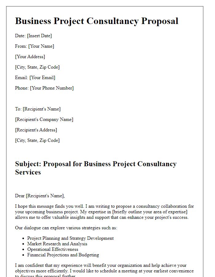 Letter template of starting a business project consultancy dialogue.