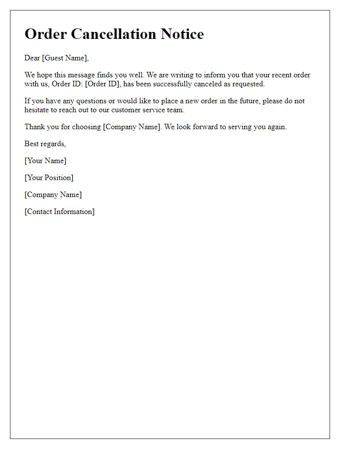 Letter template of guest checkout order cancellation notice