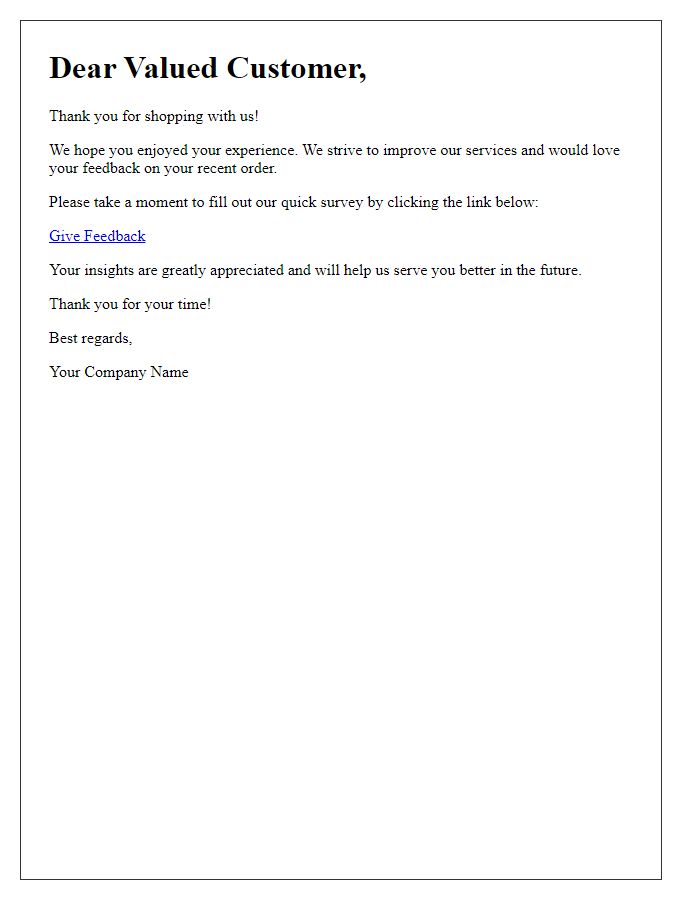 Letter template of guest checkout order feedback request