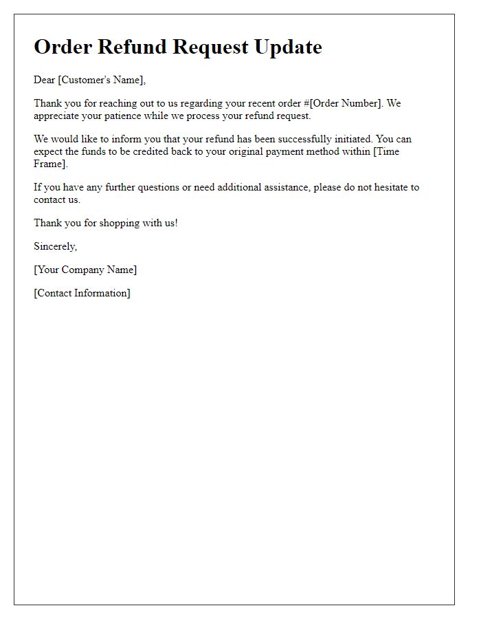 Letter template of guest checkout order refund request update