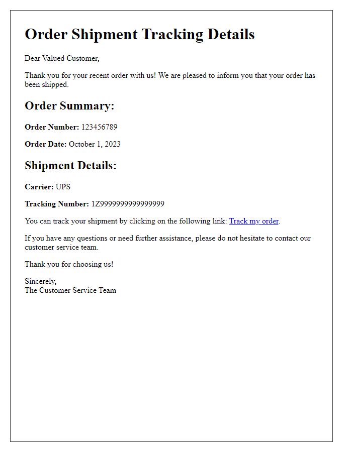 Letter template of guest checkout order shipment tracking details