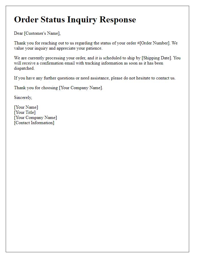 Letter template of guest checkout order status inquiry response