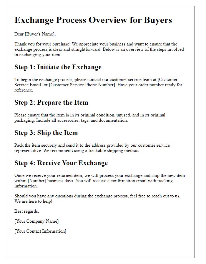 Letter template of exchange process overview for buyers