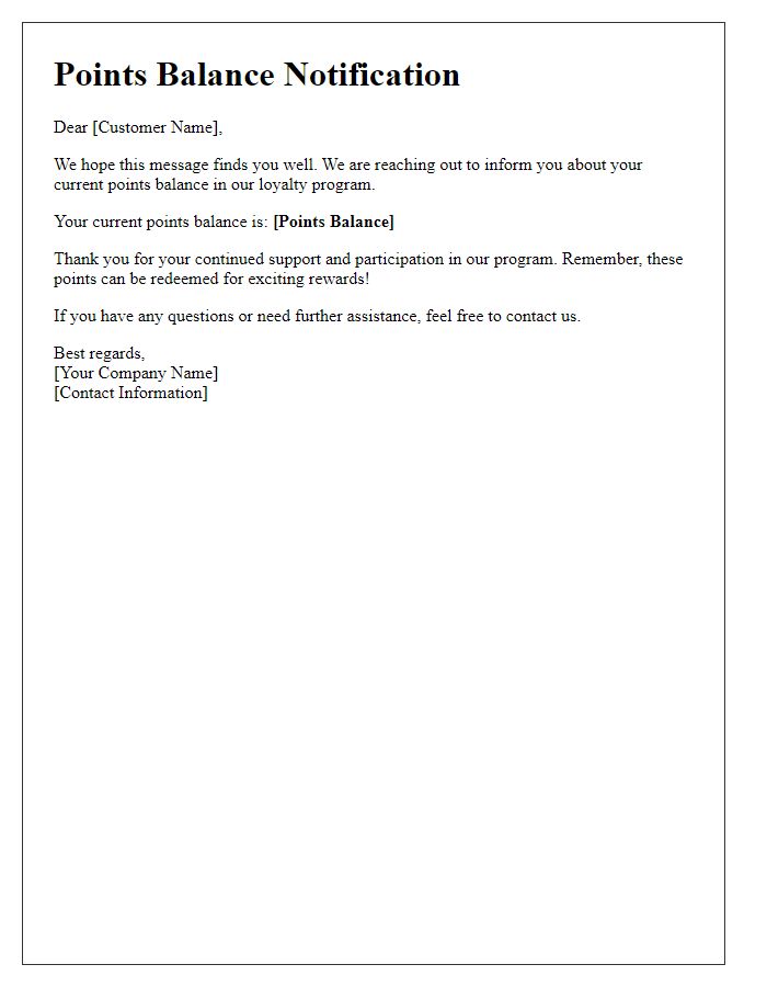 Letter template of points balance notification