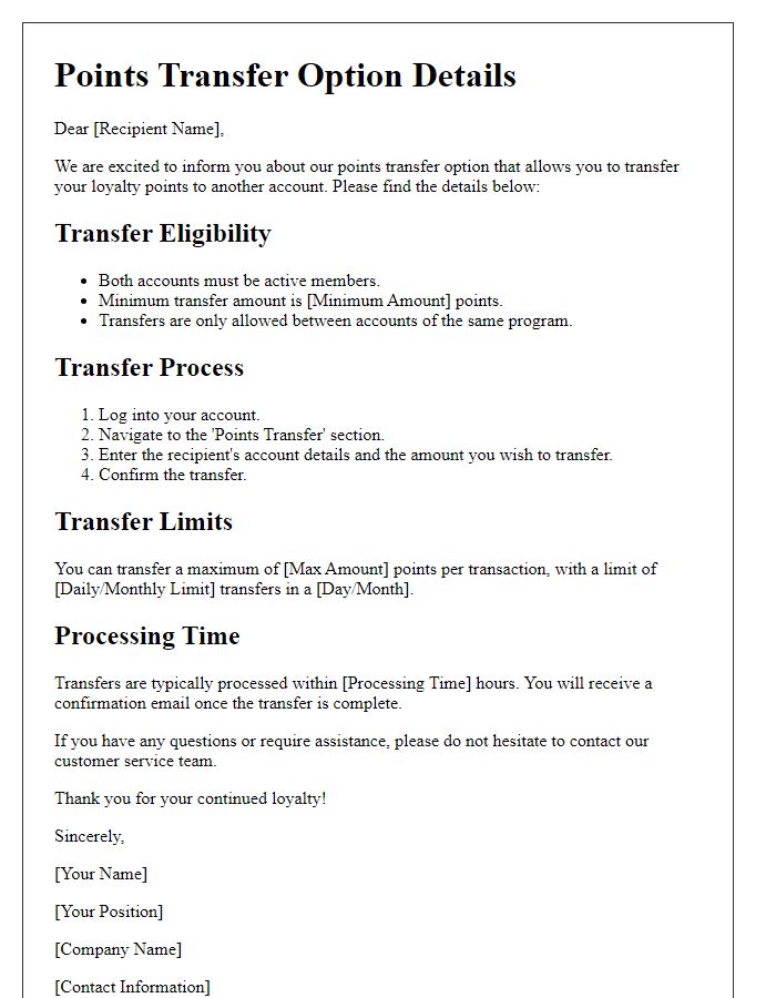 Letter template of points transfer option details