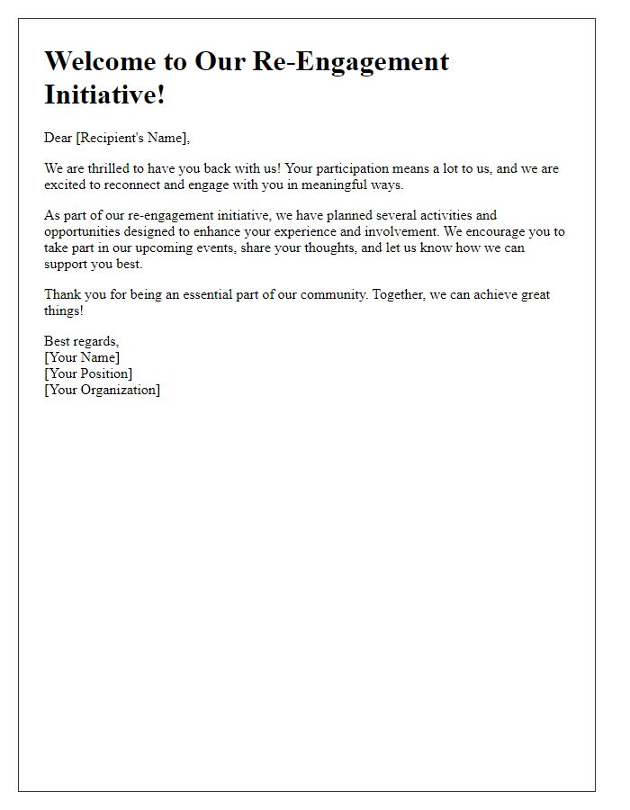 Letter template of re-engagement initiative welcome message