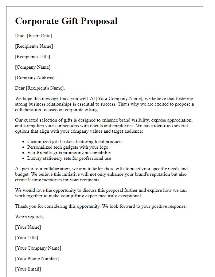 Letter template of Corporate Gift Proposal for Business Collaborations