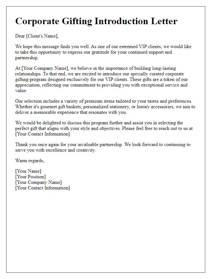 Letter template of Corporate Gifting Introduction for VIP Clients