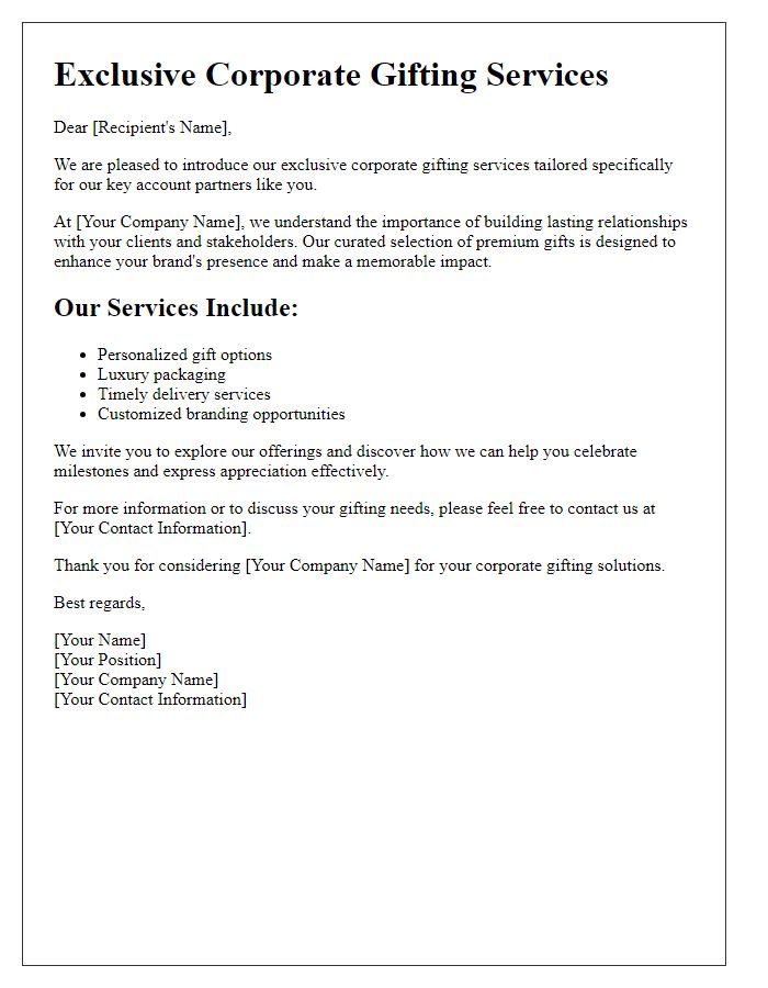 Letter template of Exclusive Corporate Gifting Services for Key Accounts