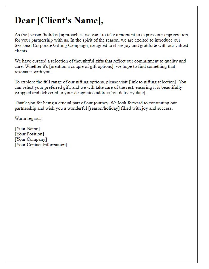 Letter template of Seasonal Corporate Gifting Campaign for Clients