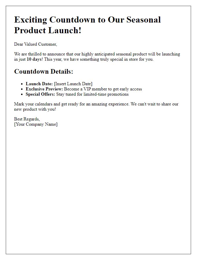 Letter template of countdown to seasonal product launch