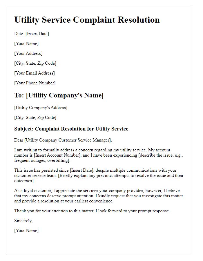 Letter template of utility service complaint resolution