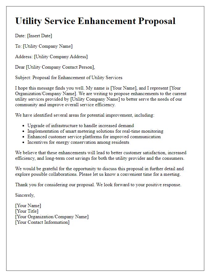 Letter template of utility service enhancement proposal