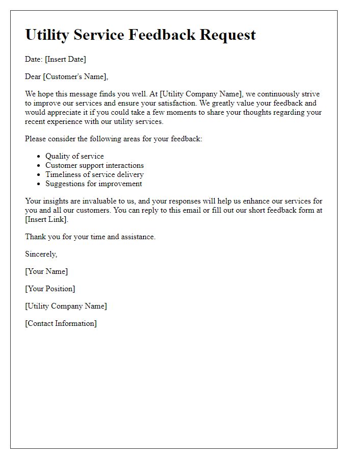 Letter template of utility service feedback request