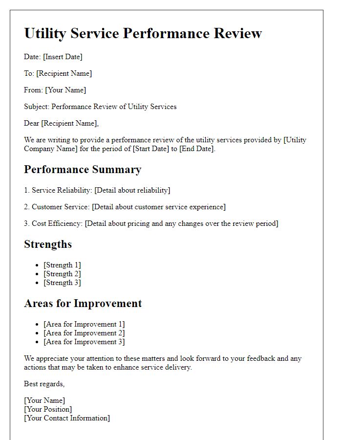 Letter template of utility service performance review