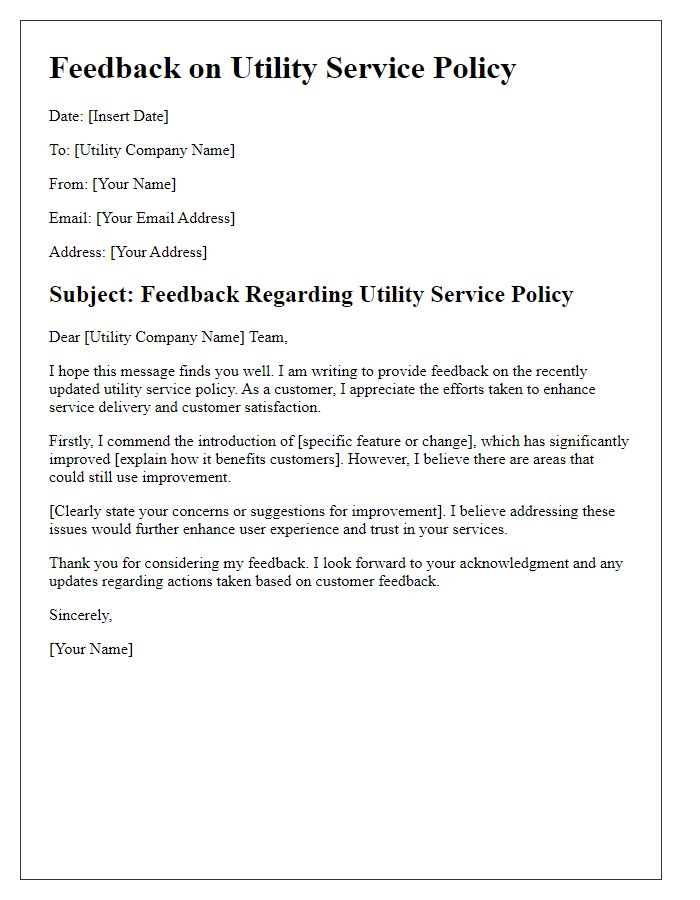 Letter template of utility service policy feedback