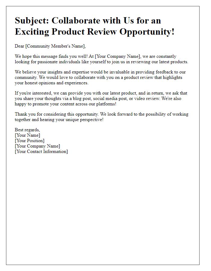 Letter template of product review collaboration for community members