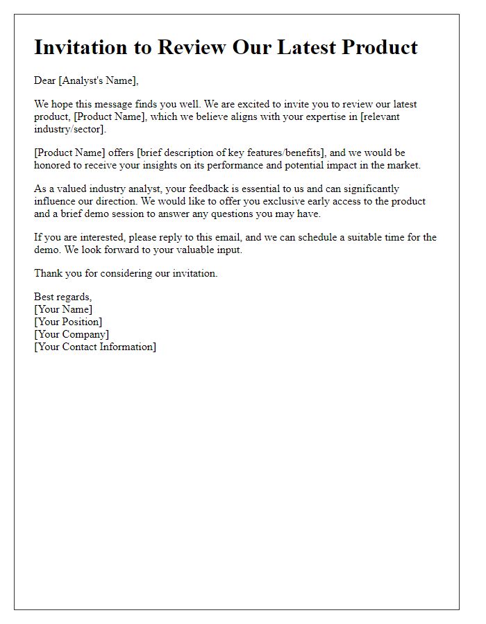 Letter template of product review invitation for industry analysts