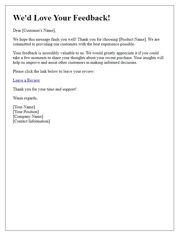 Letter template of product review solicitation for customers