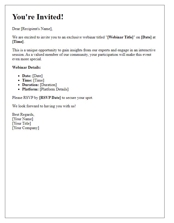 Letter template of exclusive access invitation for webinar