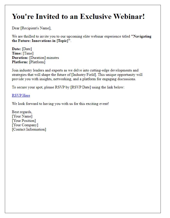 Letter template of invitation for elite webinar experience