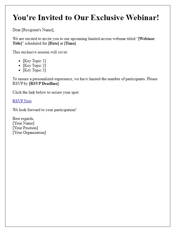 Letter template of invitation to limited-access webinar