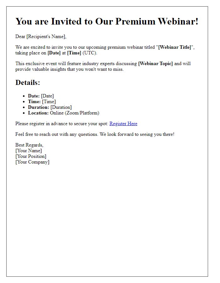 Letter template of invitation to premium webinar event