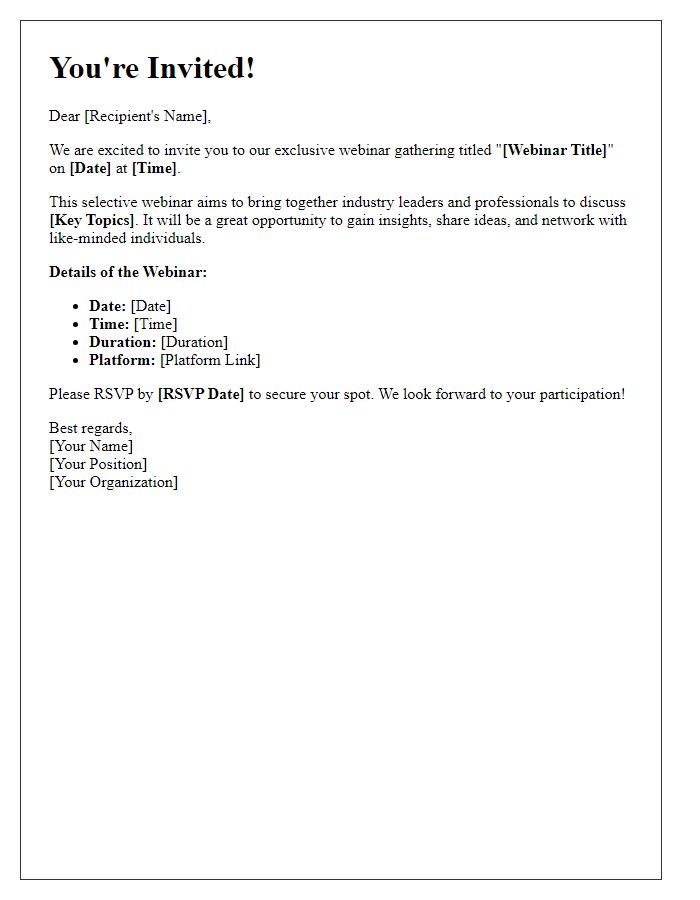 Letter template of invitation for selective webinar gathering