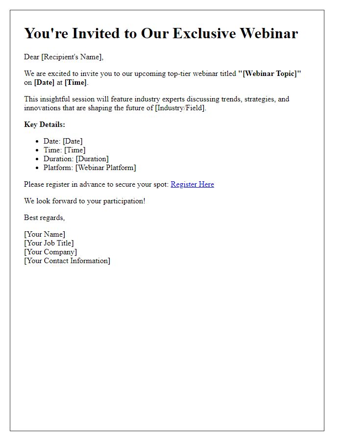 Letter template of invitation to top-tier webinar