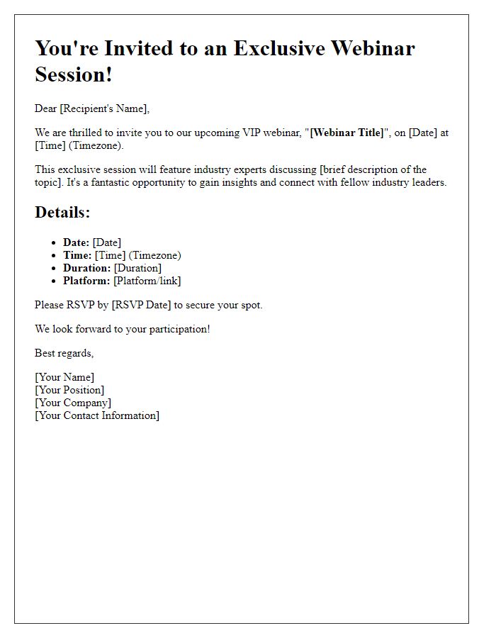 Letter template of invitation to VIP webinar session