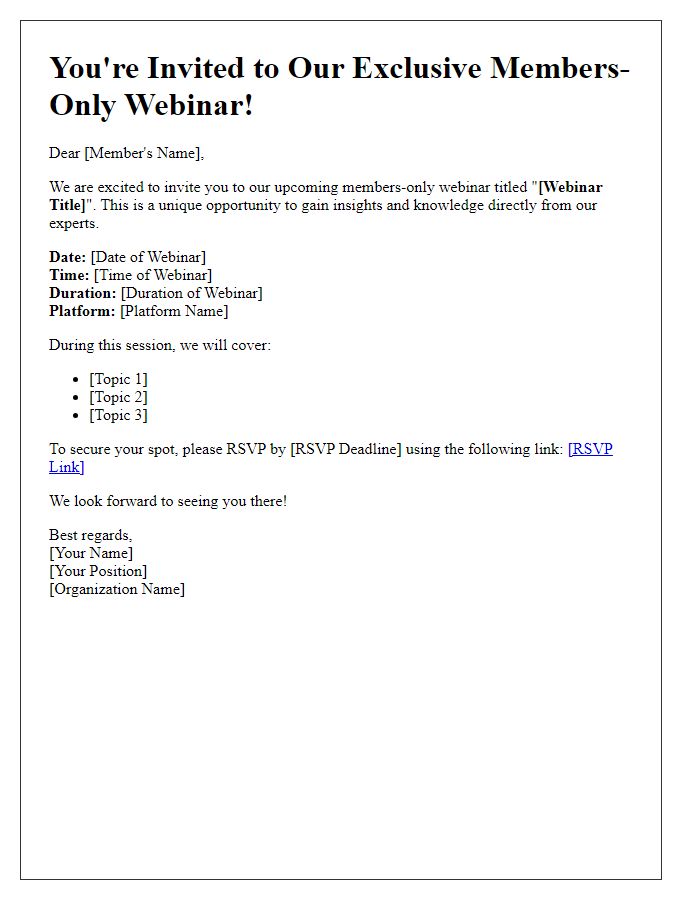 Letter template of invite for members-only webinar