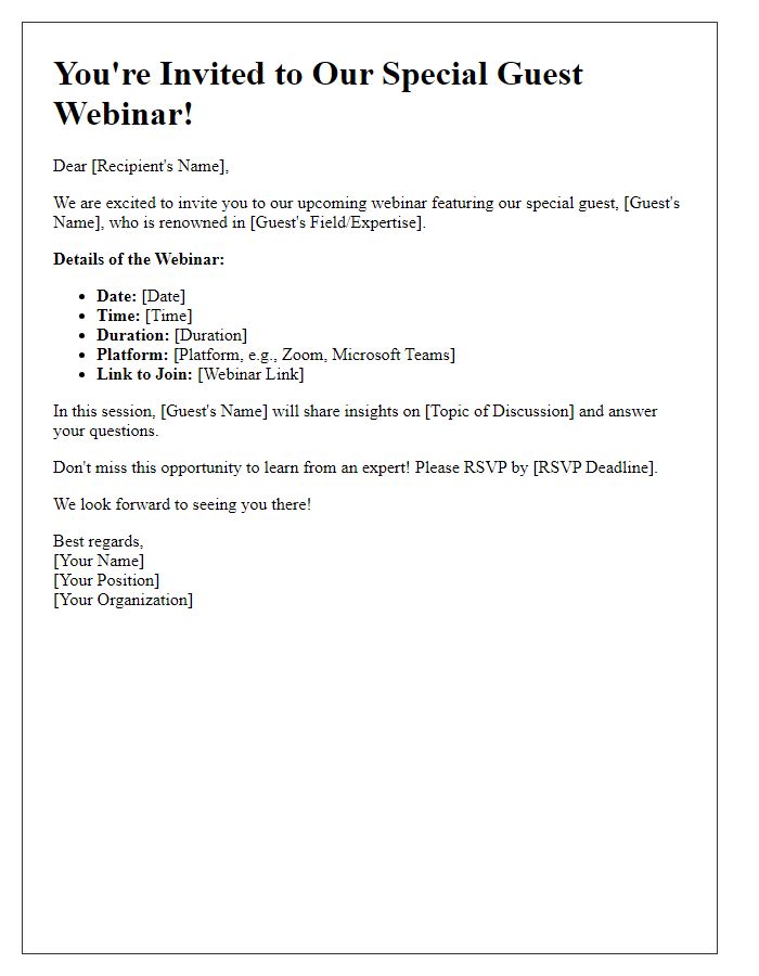 Letter template of invite to special guest webinar