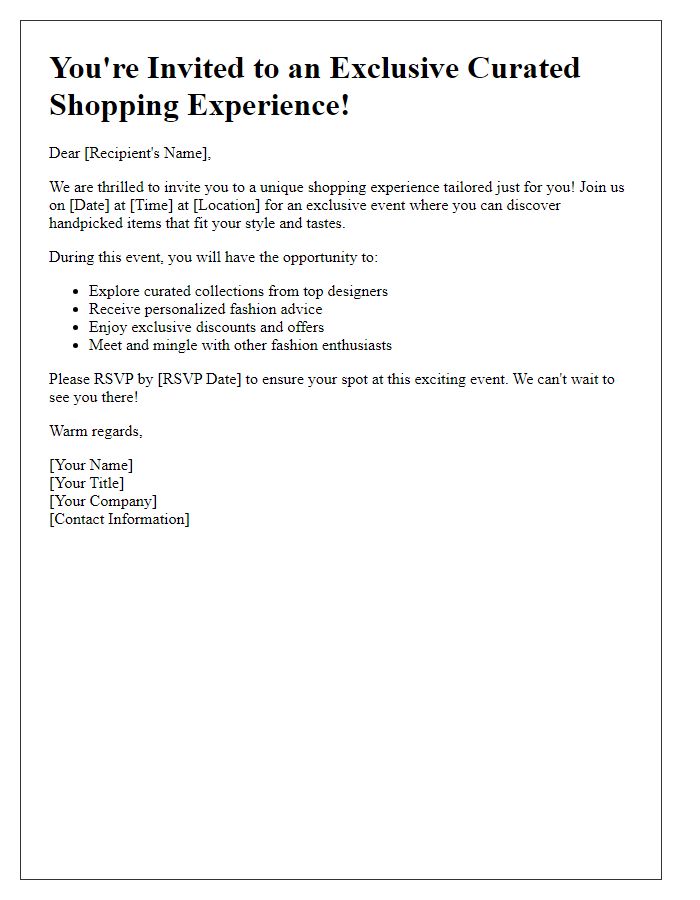 Letter template of curated shopping experience invitation