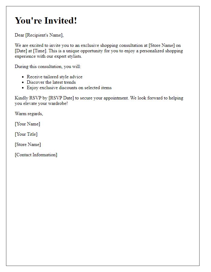 Letter template of exclusive shopping consultation invitation