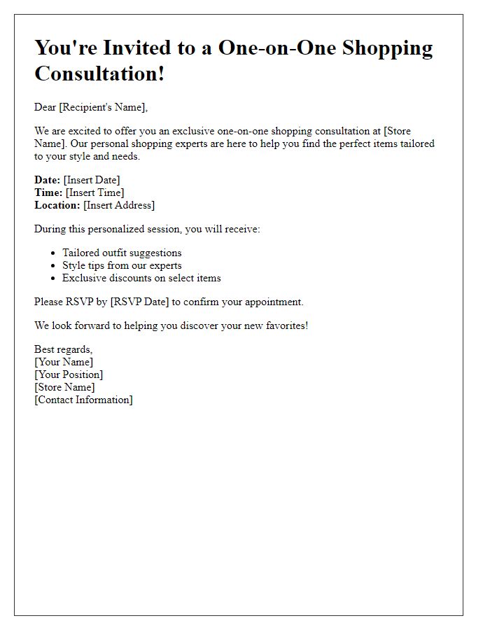 Letter template of one-on-one shopping consultation invitation