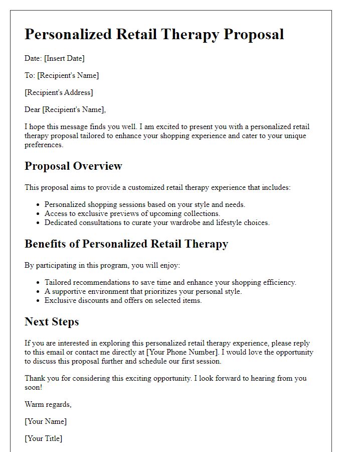 Letter template of personalized retail therapy proposal