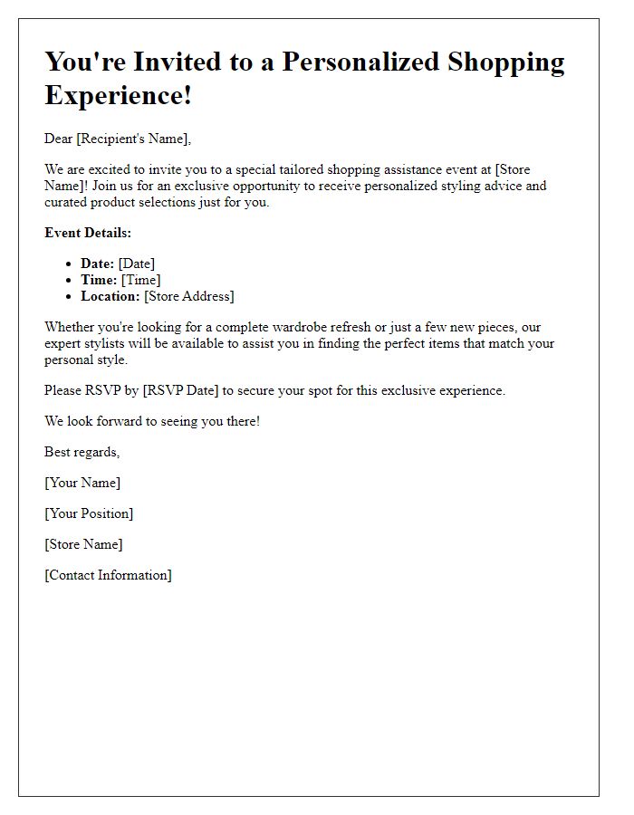 Letter template of tailored shopping assistance invitation