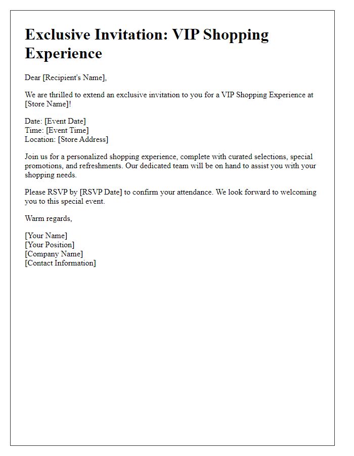 Letter template of VIP shopping experience opportunity