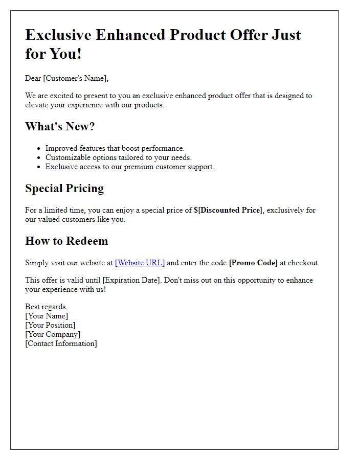 Letter template of enhanced product offer