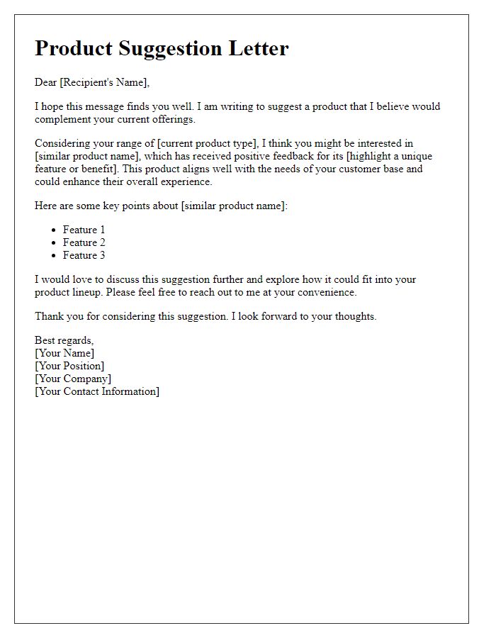 Letter template of similar product suggestion