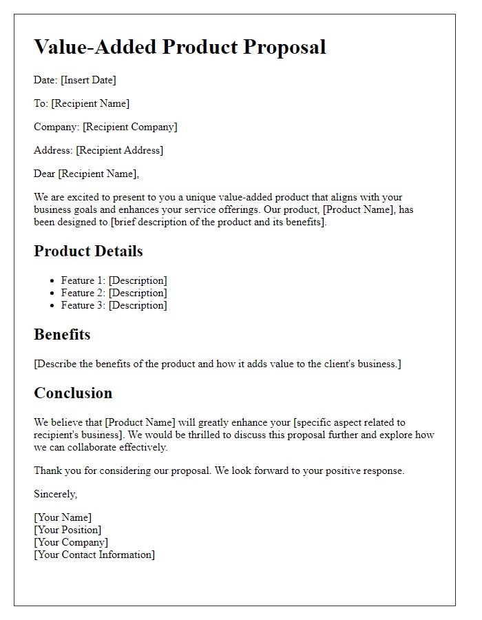 Letter template of value-added product proposal