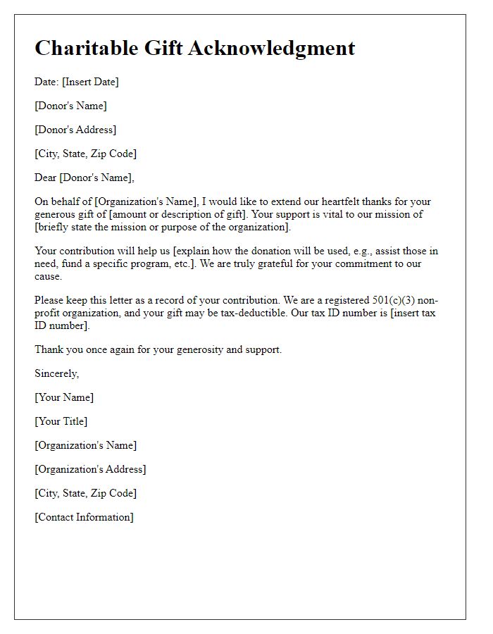 Letter template of acknowledgment for your charitable gift