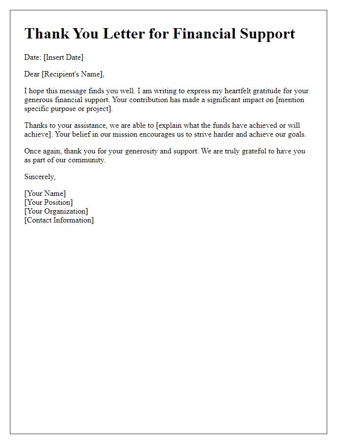 Letter template of thanks for your financial support