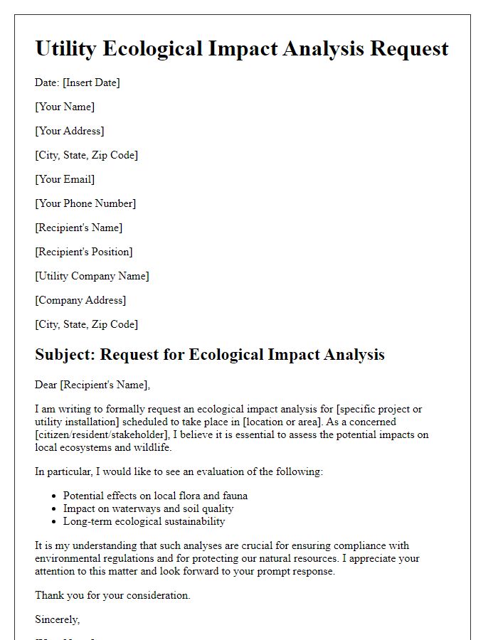 Letter template of utility ecological impact analysis request