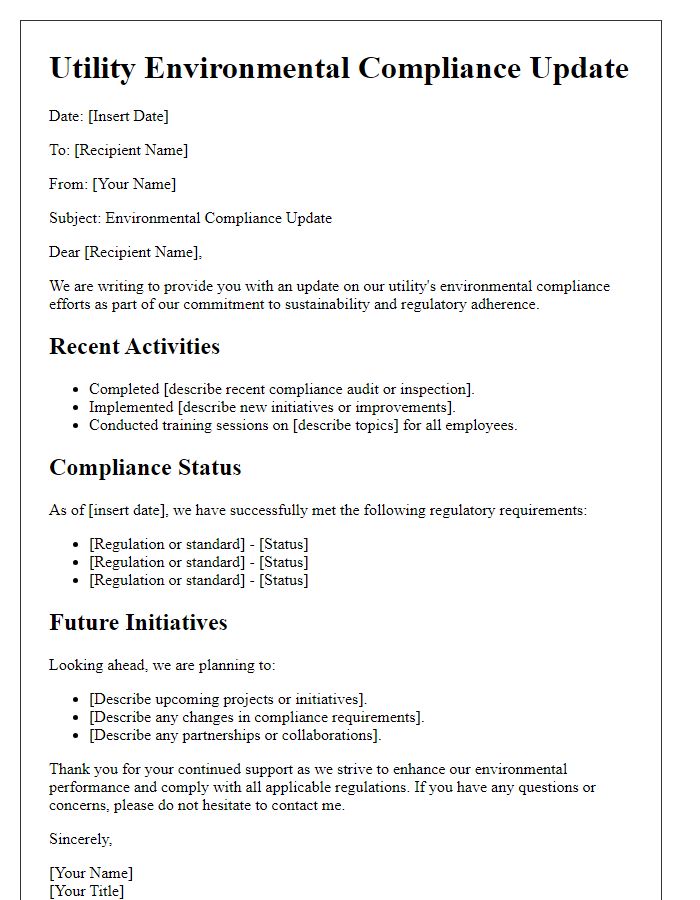 Letter template of utility environmental compliance update