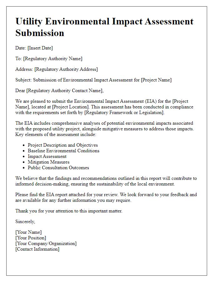 Letter template of utility environmental impact assessment submission