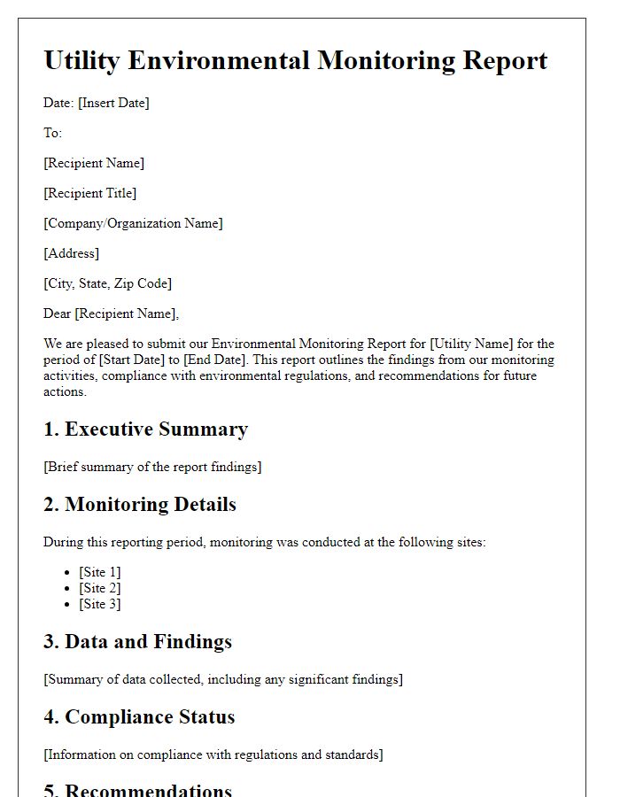 Letter template of utility environmental monitoring report