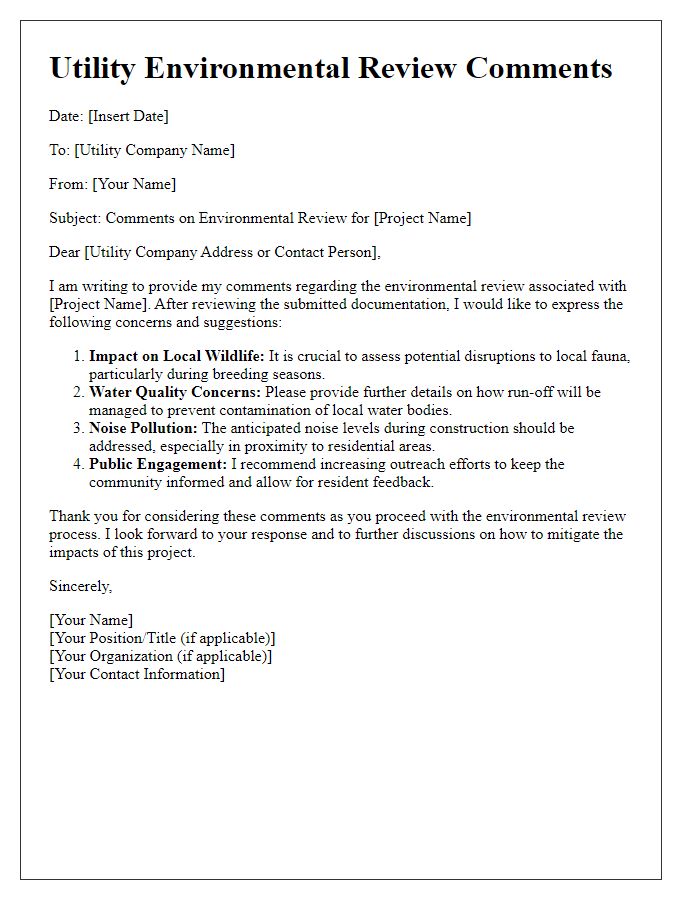 Letter template of utility environmental review comments