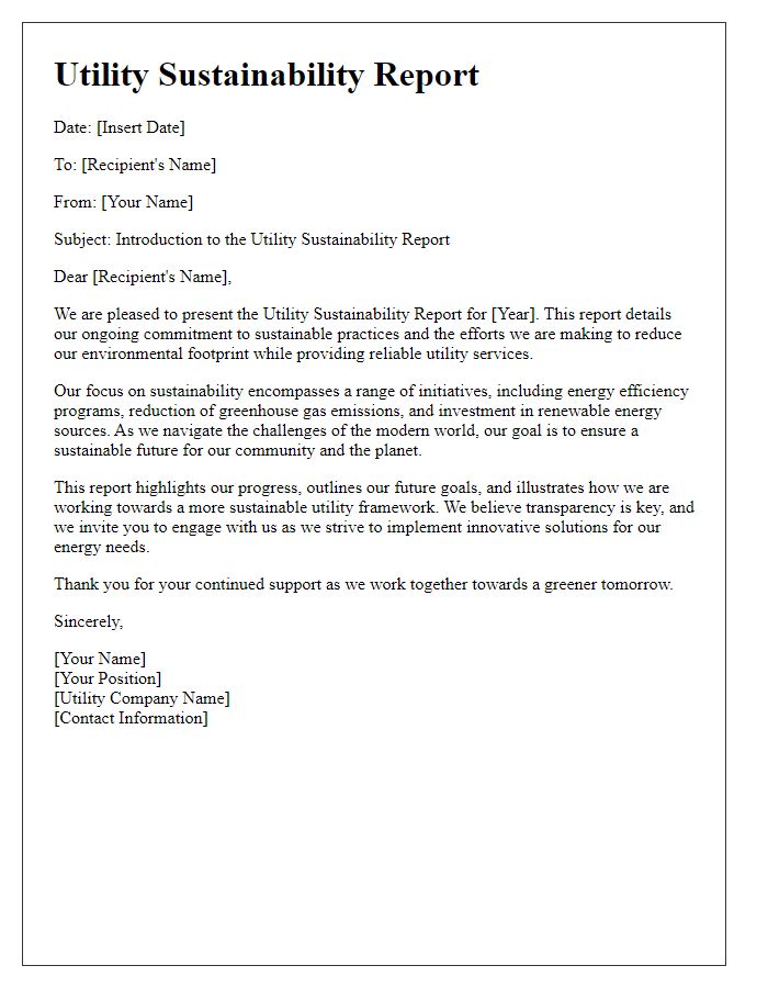 Letter template of utility sustainability report introduction