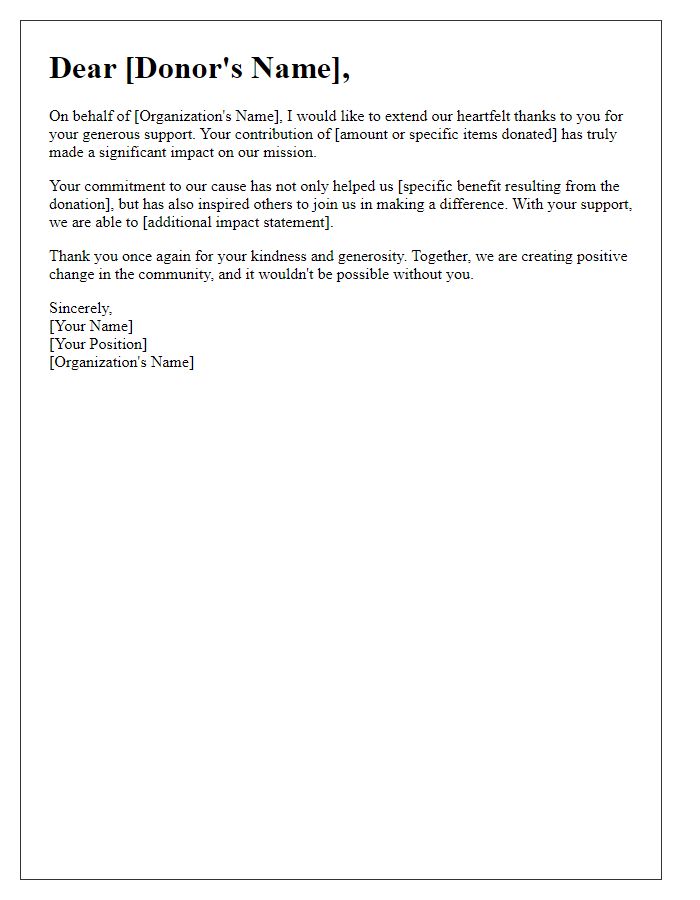 Letter template of thanks for making a difference as a donor